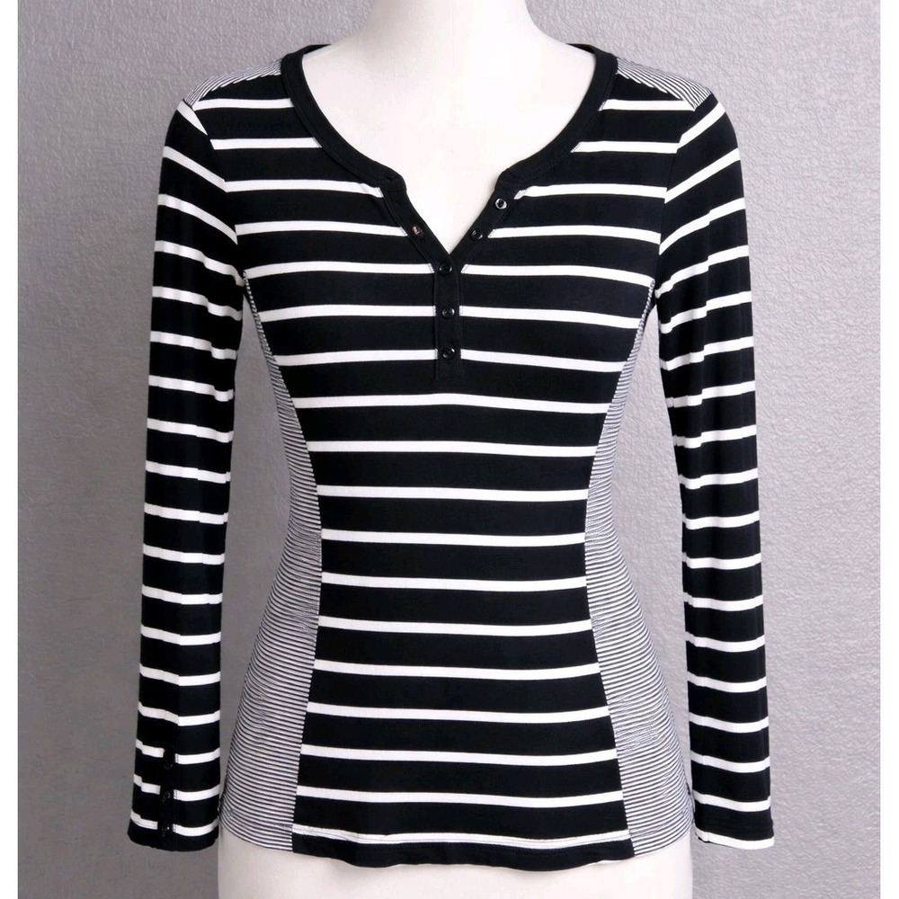 Green Source Long Sleeved Striped Top Women's Size L Black White Greensource 90s